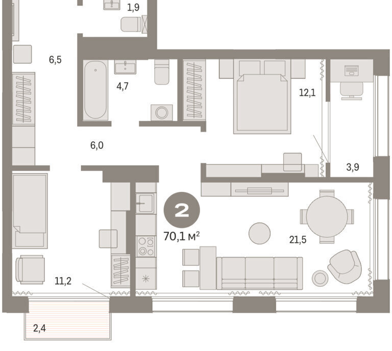 квартира г Тюмень ул Краснооктябрьская 4к/3 фото 2