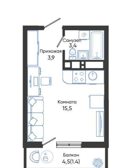 квартира г Новороссийск р-н Центральный ул Куникова 1 блок-секции 1-5 фото 2