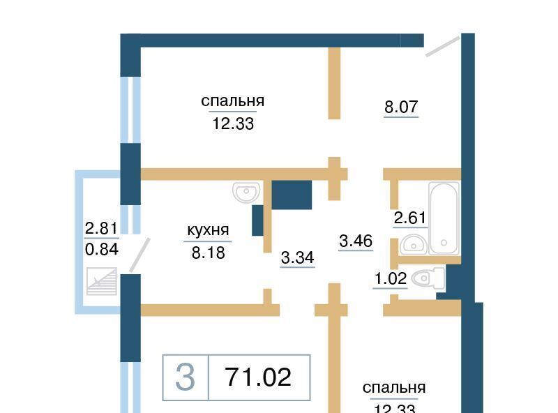 квартира г Красноярск р-н Советский микрорайон «Нанжуль-Солнечный» фото 2
