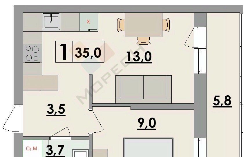 квартира г Краснодар р-н Прикубанский ул им. Ивана Беличенко 56 фото 6