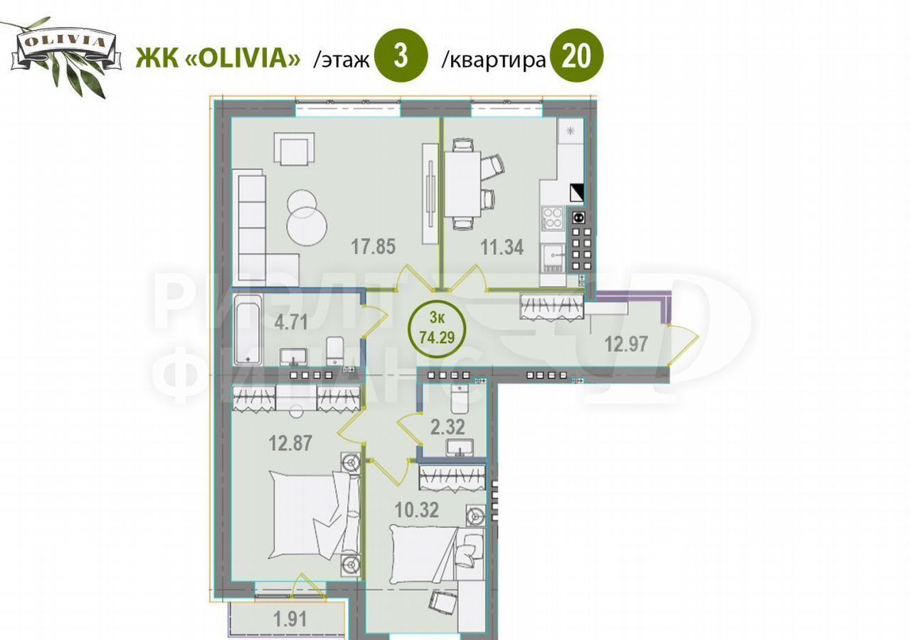 квартира г Калининград р-н Московский ул Тбилисская 5 ЖК «Olivia» фото 3