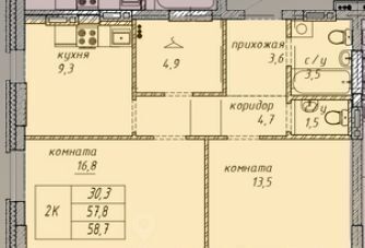 квартира г Барнаул р-н Железнодорожный ул Юрина 118д фото 7