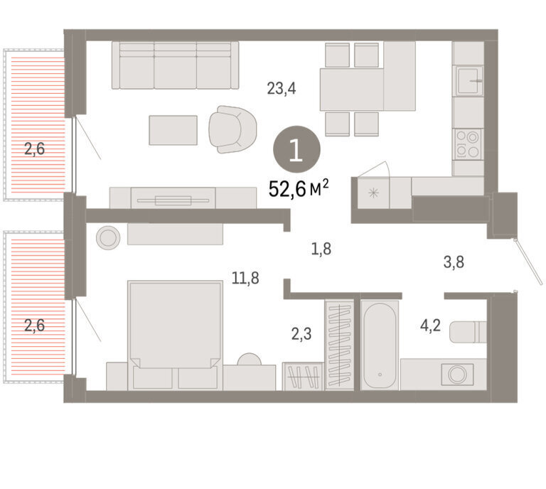 квартира г Тюмень ул Мысовская 26к/2 фото 2