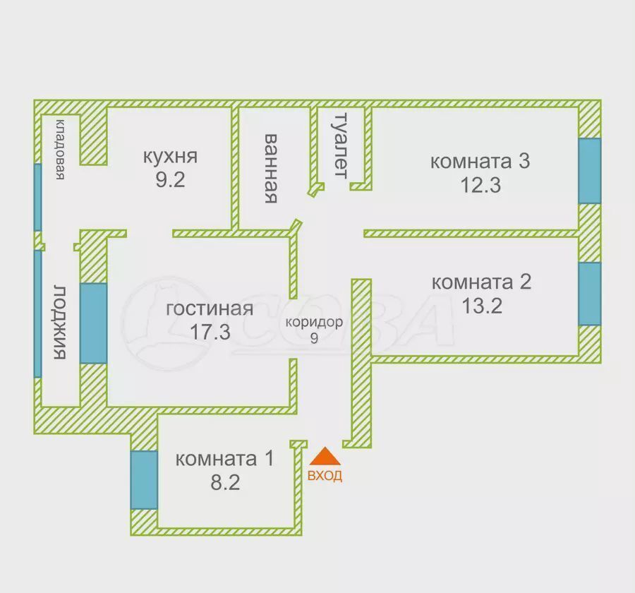 квартира г Тюмень р-н Центральный ул Седова 55 фото 2