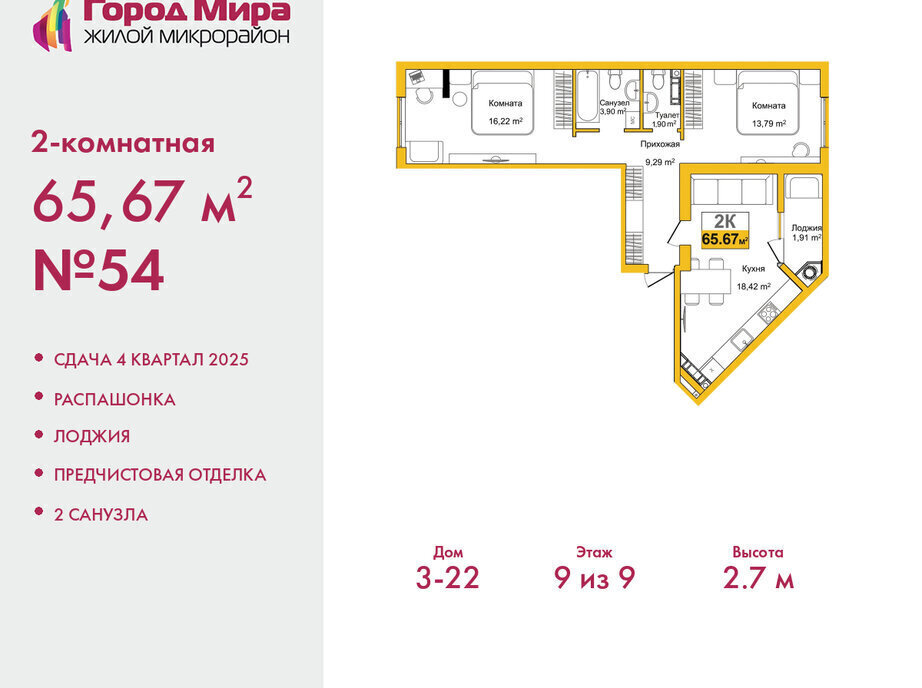 квартира г Симферополь р-н Центральный микрорайон «Город Мира» жилой комплекс Город Мира фото 1