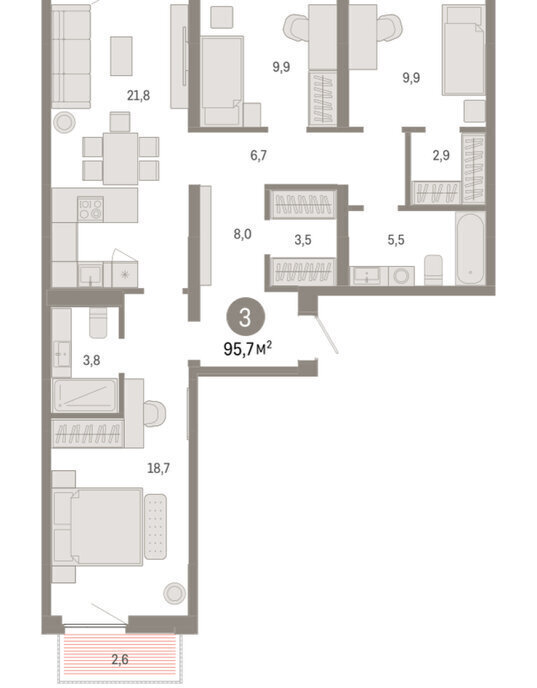 квартира г Тюмень ул Мысовская 26к/2 фото 2