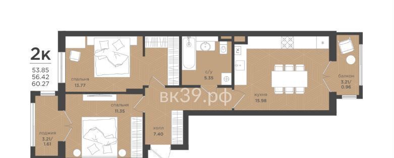 квартира р-н Зеленоградский г Зеленоградск п Вишневое корп. 1, этап 2 фото 2