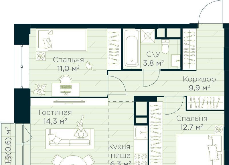 квартира г Уфа р-н Октябрьский Глумилино жилрайон, Урман Сити жилой комплекс фото 1