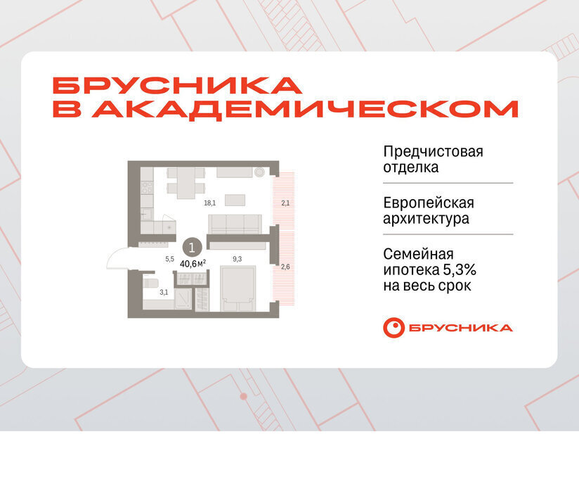 квартира г Екатеринбург Чкаловская Академический ЖК Брусника в Академическом 19-й квартал фото 1