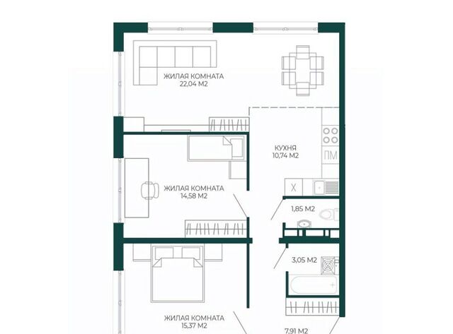 квартира р-н Железнодорожный ул Чаадаева 60б/2 фото