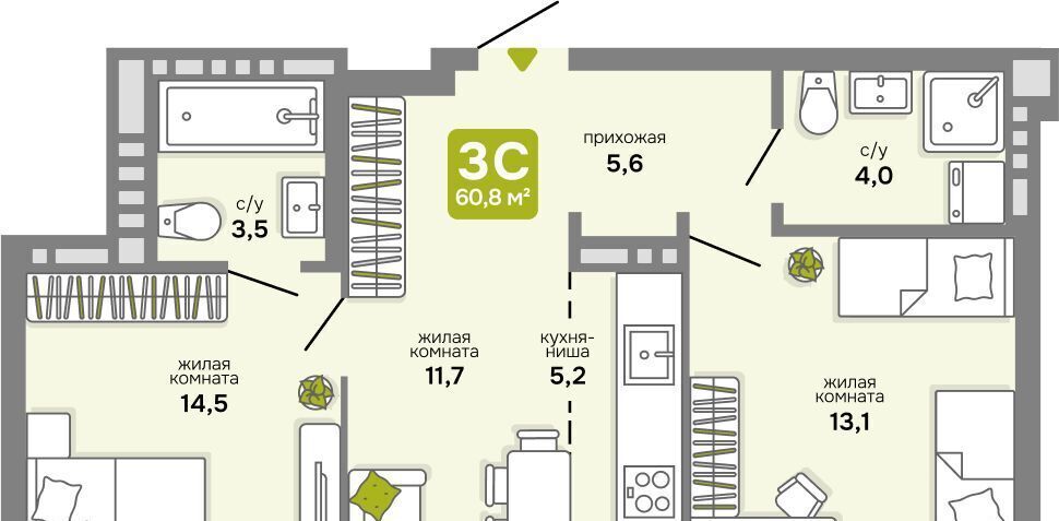 квартира г Новосибирск р-н Ленинский ЖК «Счастливый квартал» Площадь Маркса, 68-й кв-л фото 1