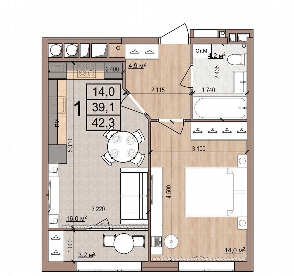 квартира г Рязань р-н Московский ул Медицинская 5 корп. 2 фото 14