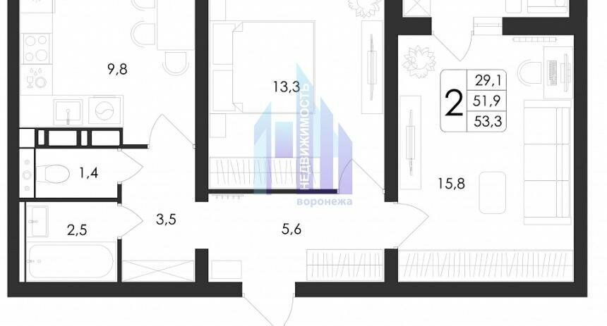 квартира г Воронеж ул Шишкова 140б/24 фото 1