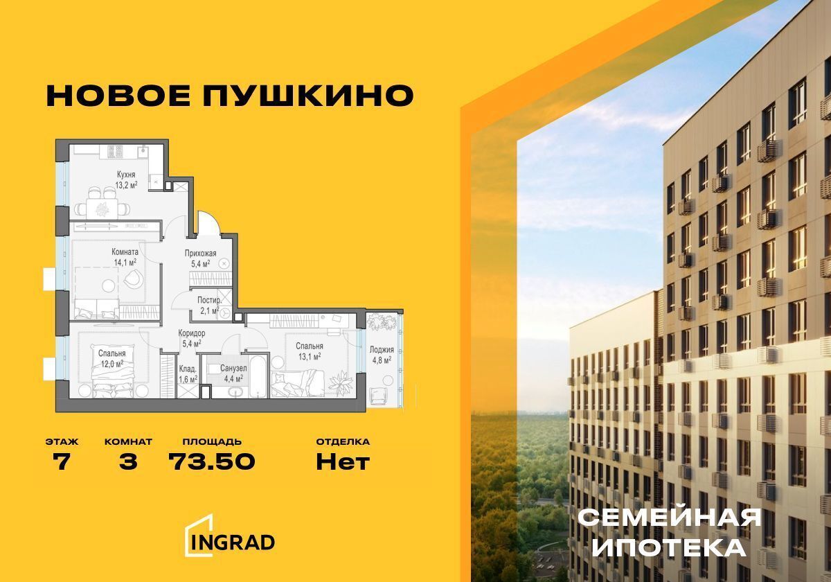 квартира г Пушкино мкр. Новая Деревня, стр. 23 фото 1