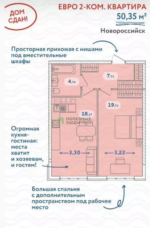 квартира г Новороссийск р-н Южный ул Хворостянского 21 фото 21