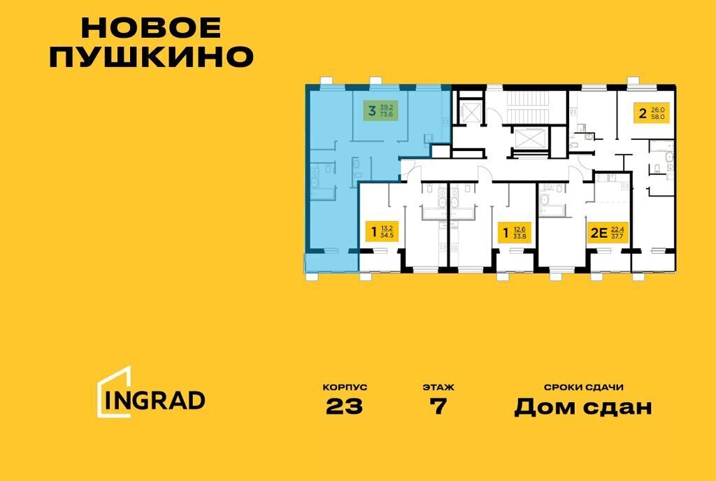 квартира г Пушкино микрорайон Новое, к 23, Свиблово фото 2