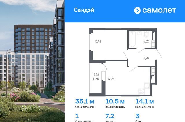 квартира р-н Красносельский ЖК «Сандэй» 7/2 муниципальный округ Константиновское фото