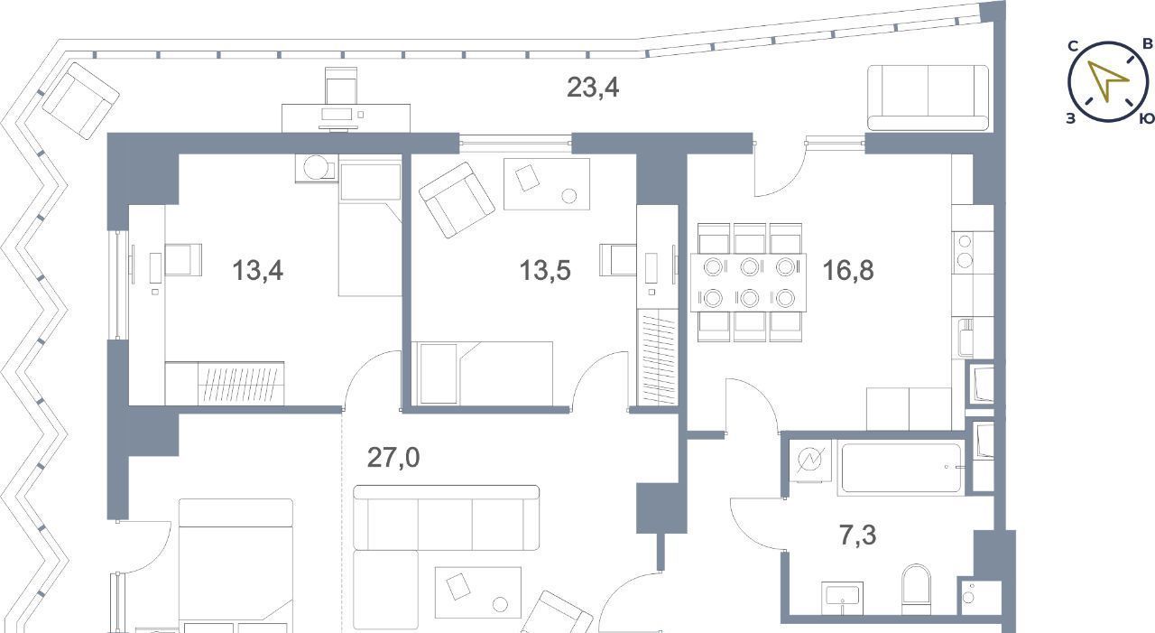 квартира г Сургут тракт Югорский 43 27А фото 2