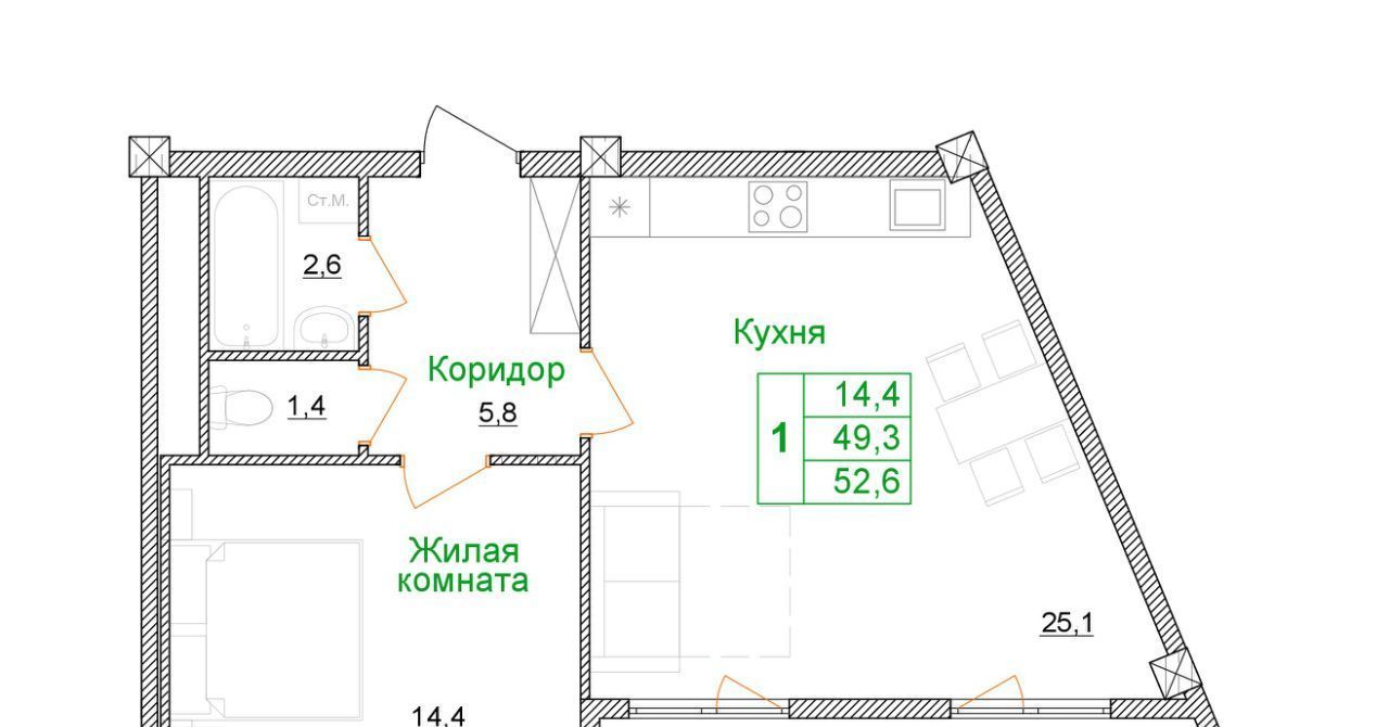 квартира г Старый Оскол микрорайон Космос ЖК Космос фото 1