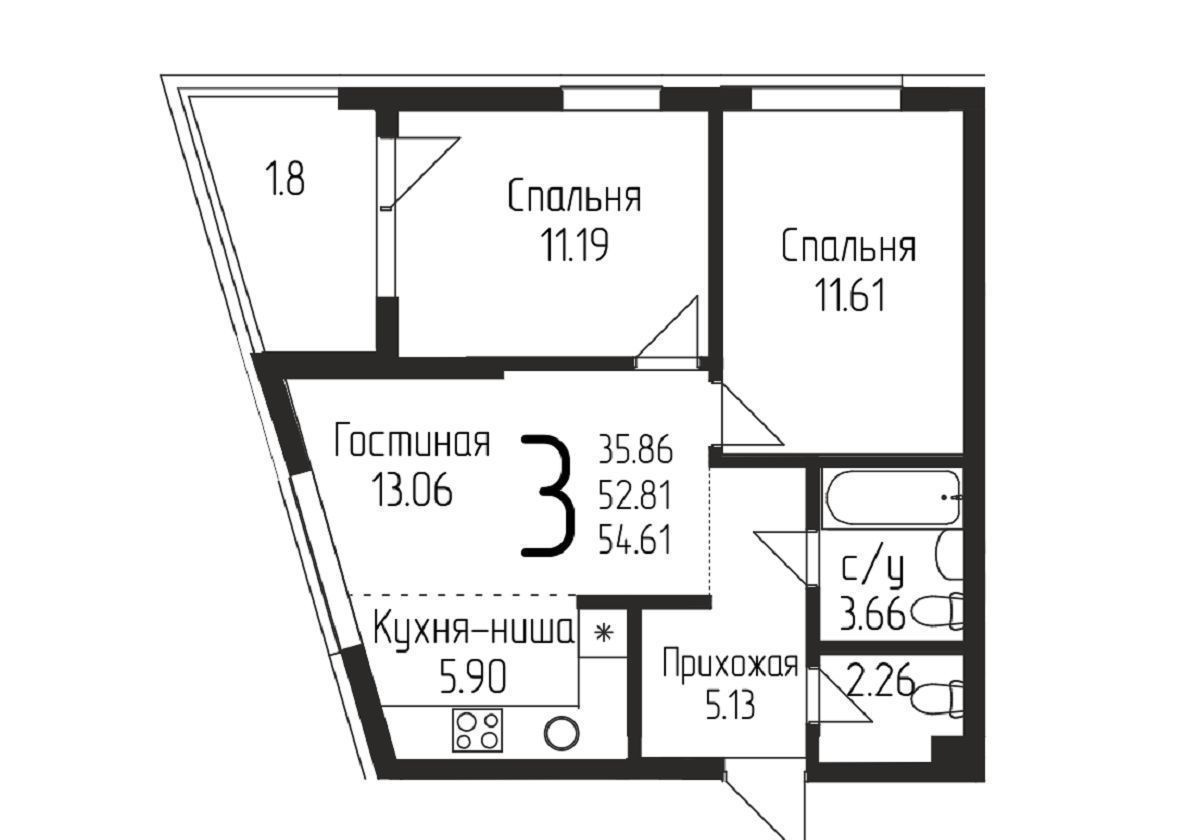 квартира г Уфа р-н Кировский микрорайон «Кузнецовский затон» 1 фото 2