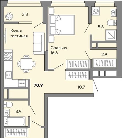 квартира г Екатеринбург р-н Орджоникидзевский пр-кт Космонавтов 108ж Проспект Космонавтов фото