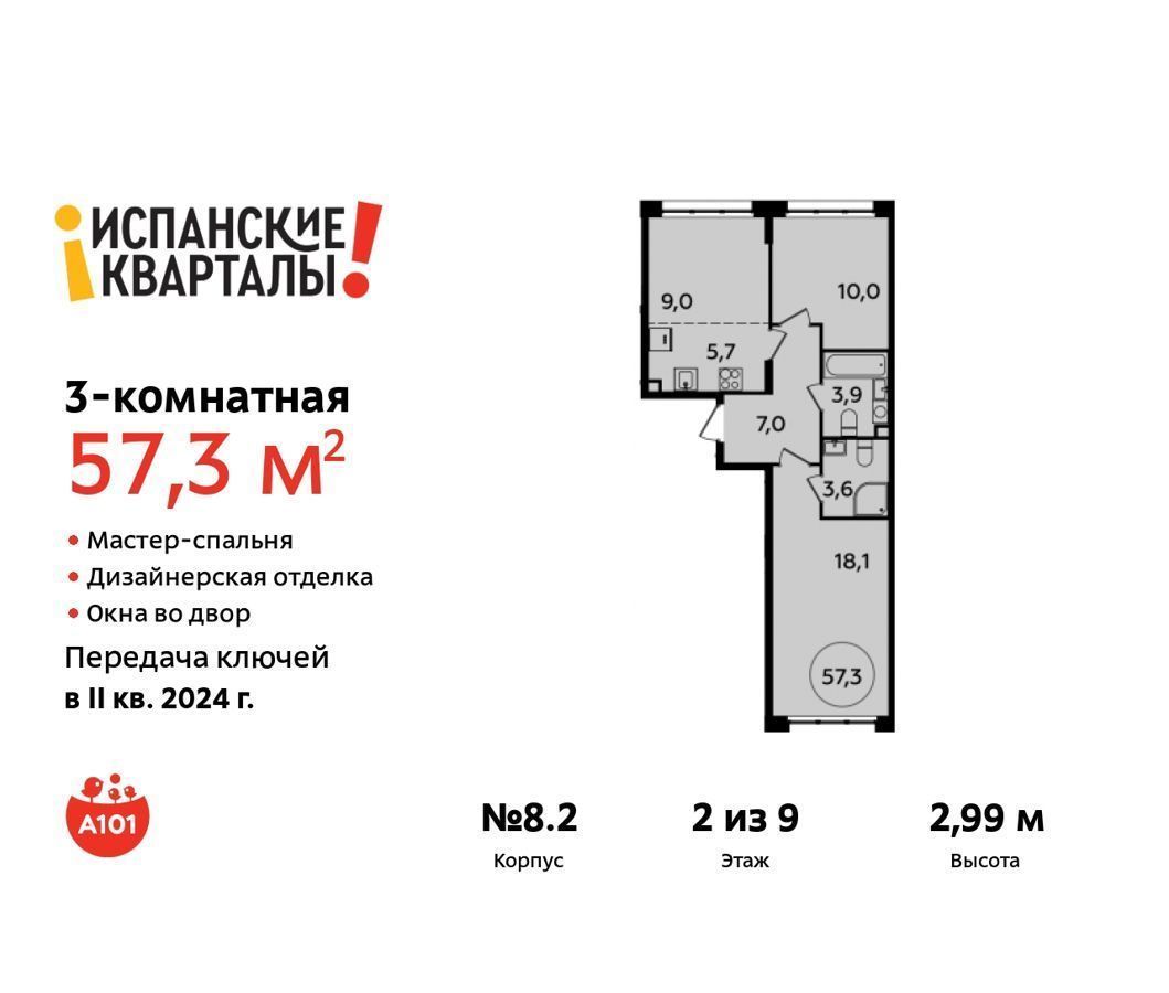 квартира г Москва п Сосенское д Николо-Хованское метро Прокшино метро Коммунарка д. 8, корп. 2, Московская область фото 2