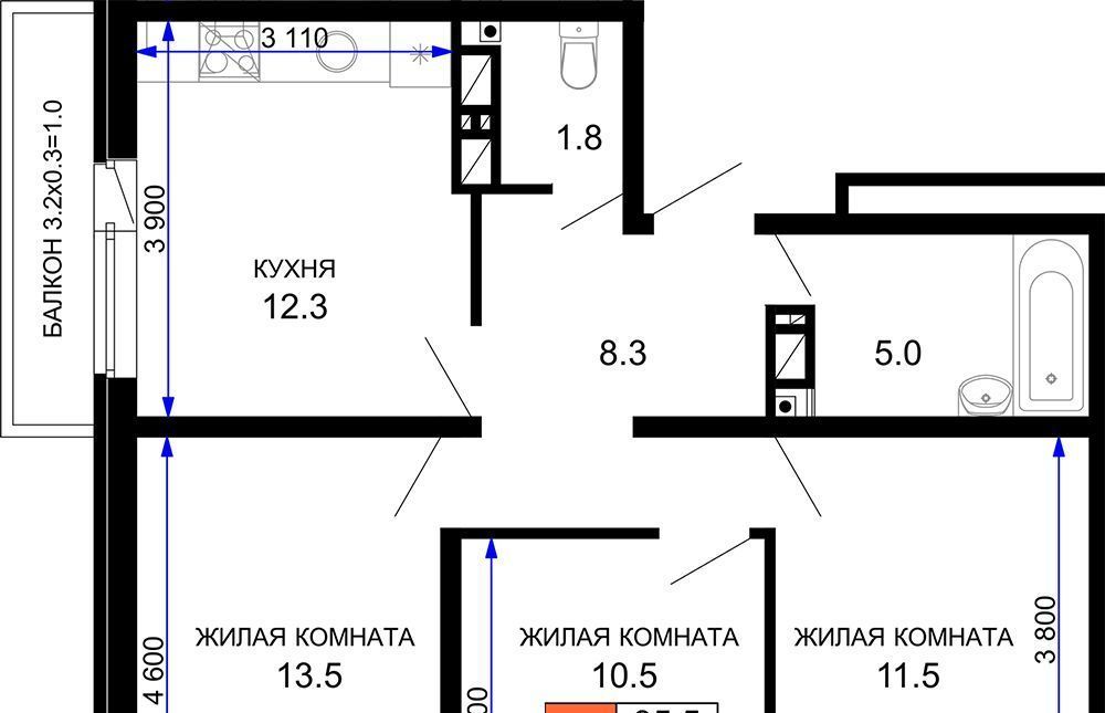 квартира г Краснодар р-н Прикубанский Николино Парк ЖК «Дыхание» Прикубанский округ фото 1