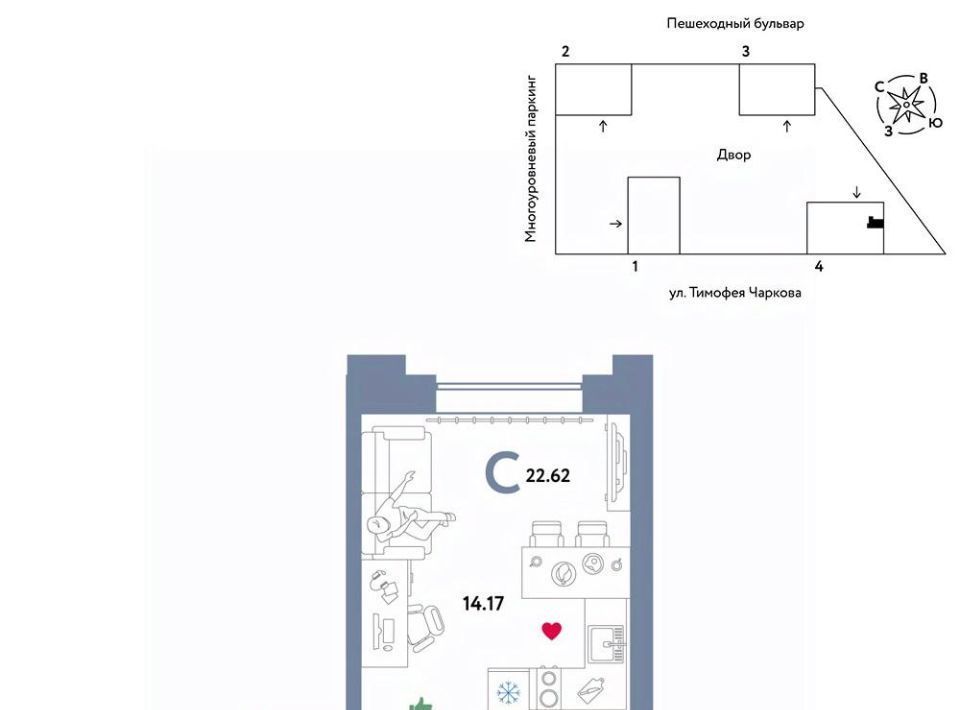 квартира г Тюмень р-н Ленинский Дорожный ул Тимофея Чаркова 93 ЖК Звёздный Ленинский административный округ фото 1