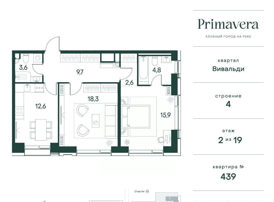 квартира г Москва метро Спартак СЗАО Покровское-Стрешнево Северо-Западный ао, Вивальди кв-л, Клубный Город на Реке Примавера жилой комплекс фото 1