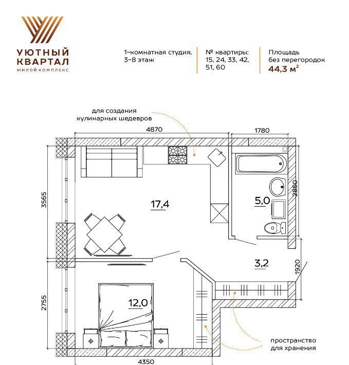 квартира г Кемерово р-н Ленинский ЖК «Уютный Квартал» фото 3