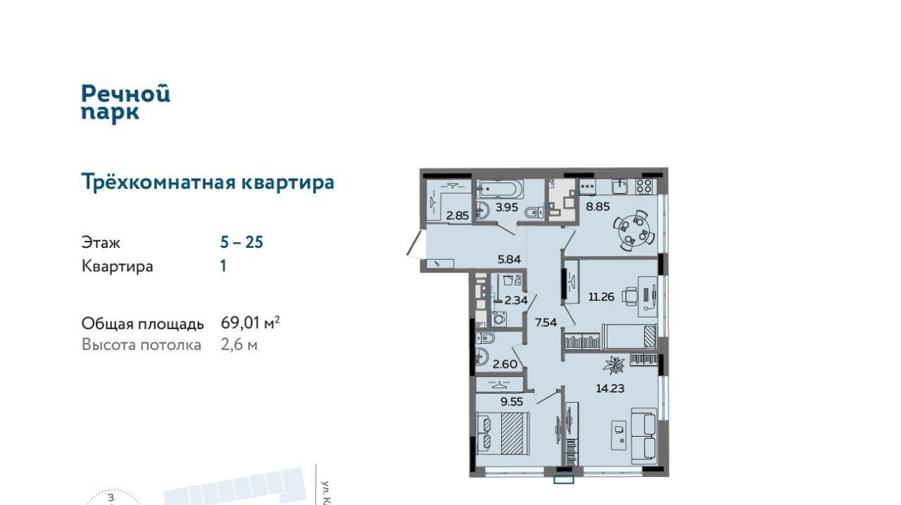 квартира г Ижевск р-н Ленинский Нагорный ЖК «Речной парк» жилрайон, 8-й мкр фото 1