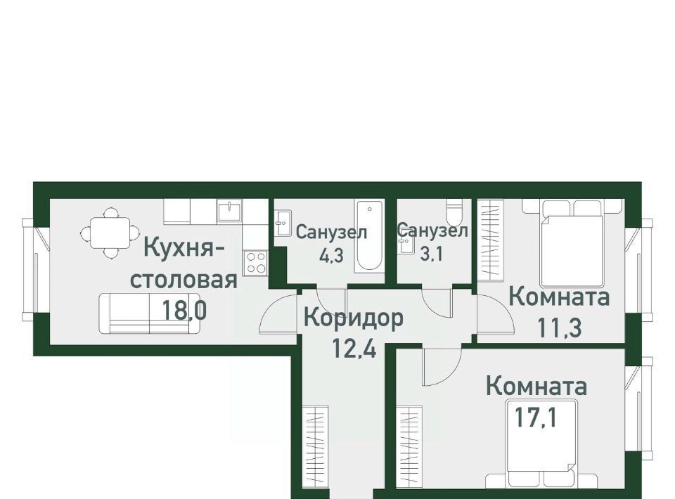 квартира р-н Сосновский п Западный р-н мкр Привилегия Кременкульское с/пос фото 1