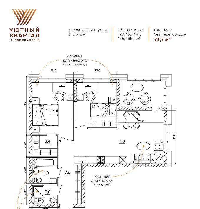 квартира г Кемерово р-н Ленинский ЖК «Уютный Квартал» фото 2