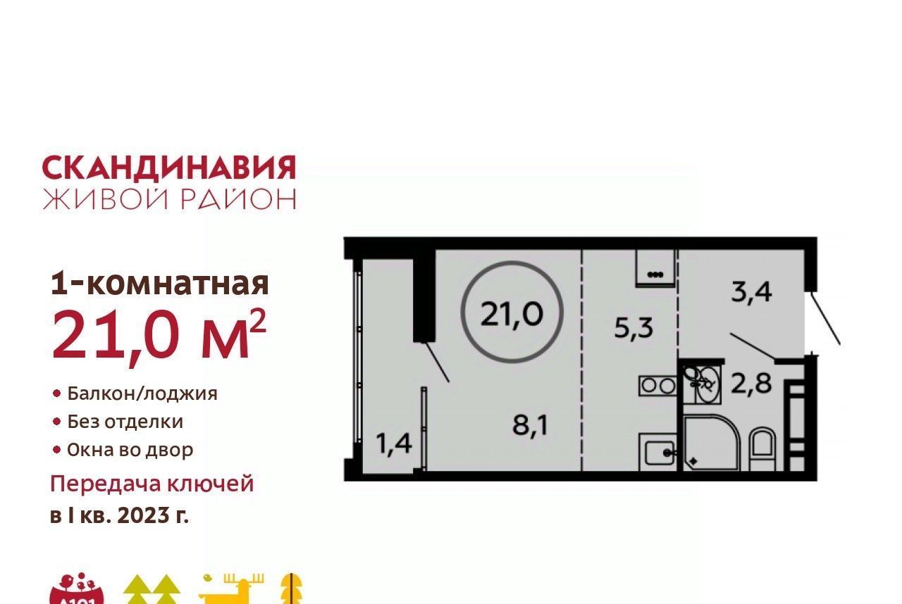 квартира г Москва п Сосенское ул Эдварда Грига 16к/1 ЖК Скандинавия метро Бунинская аллея фото 1