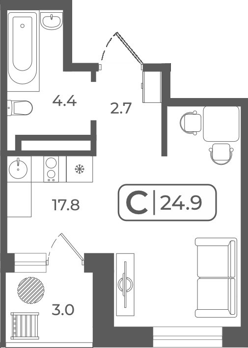 квартира г Тюмень ул Дамбовская 29к/2 фото 8