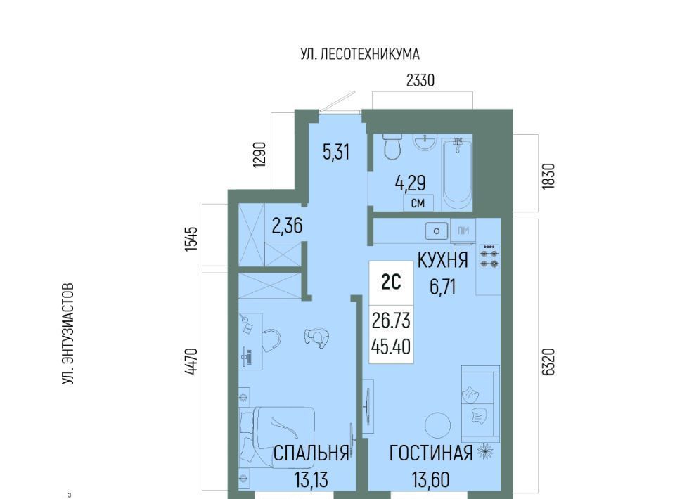 квартира г Уфа р-н Октябрьский ЖК «Новатор» Глумилино-1 мкр фото 1